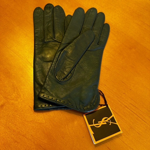 YSL Vintage Deep Green Leather Gloves. NWT! European Size 18. - Picture 6 of 6